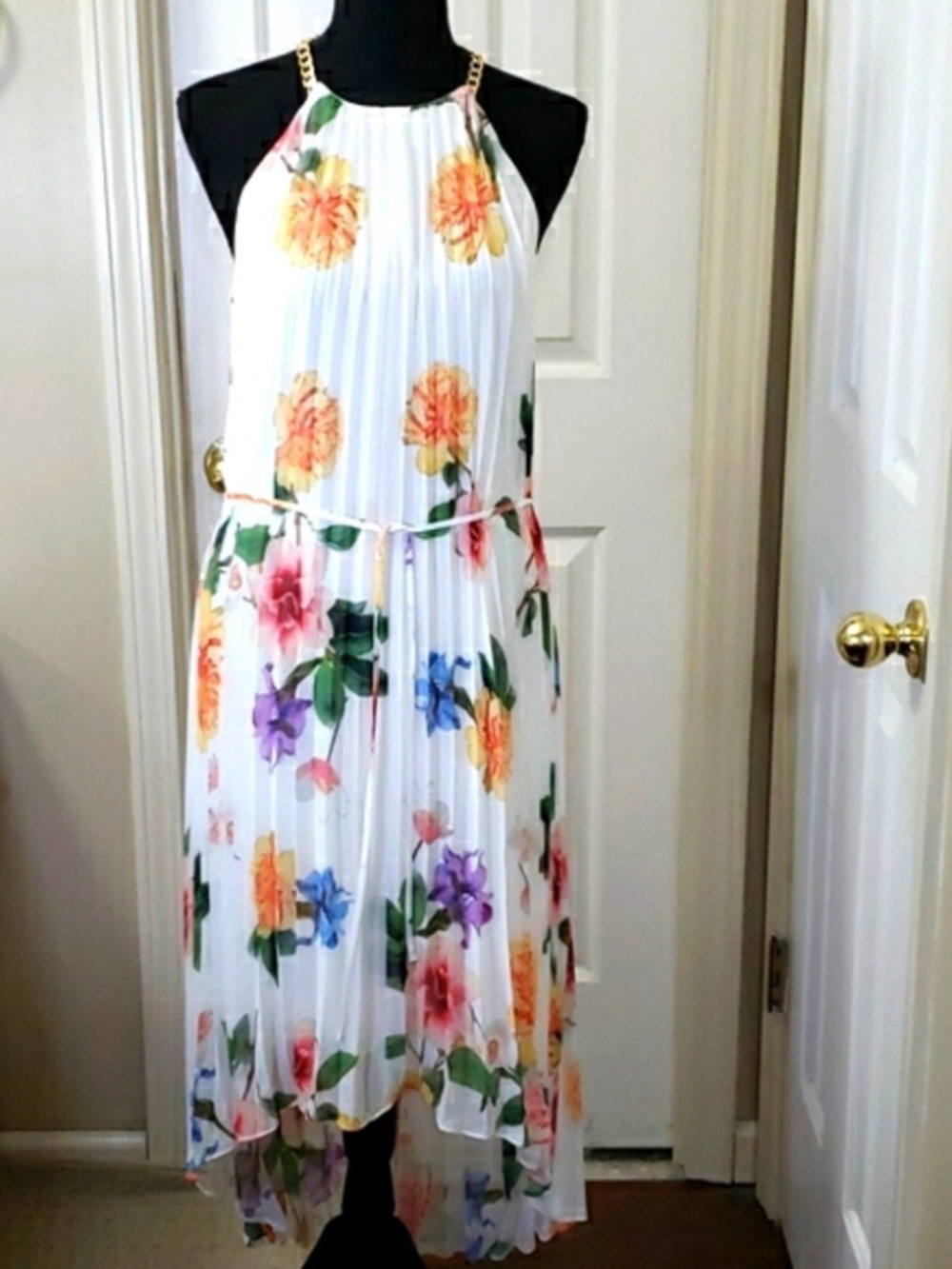 Alex Marie Marissa Pleated Placement Floral Midi